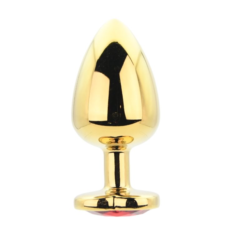 Toosh Heart Shaped Gold Butt Plug with Red Stone Large