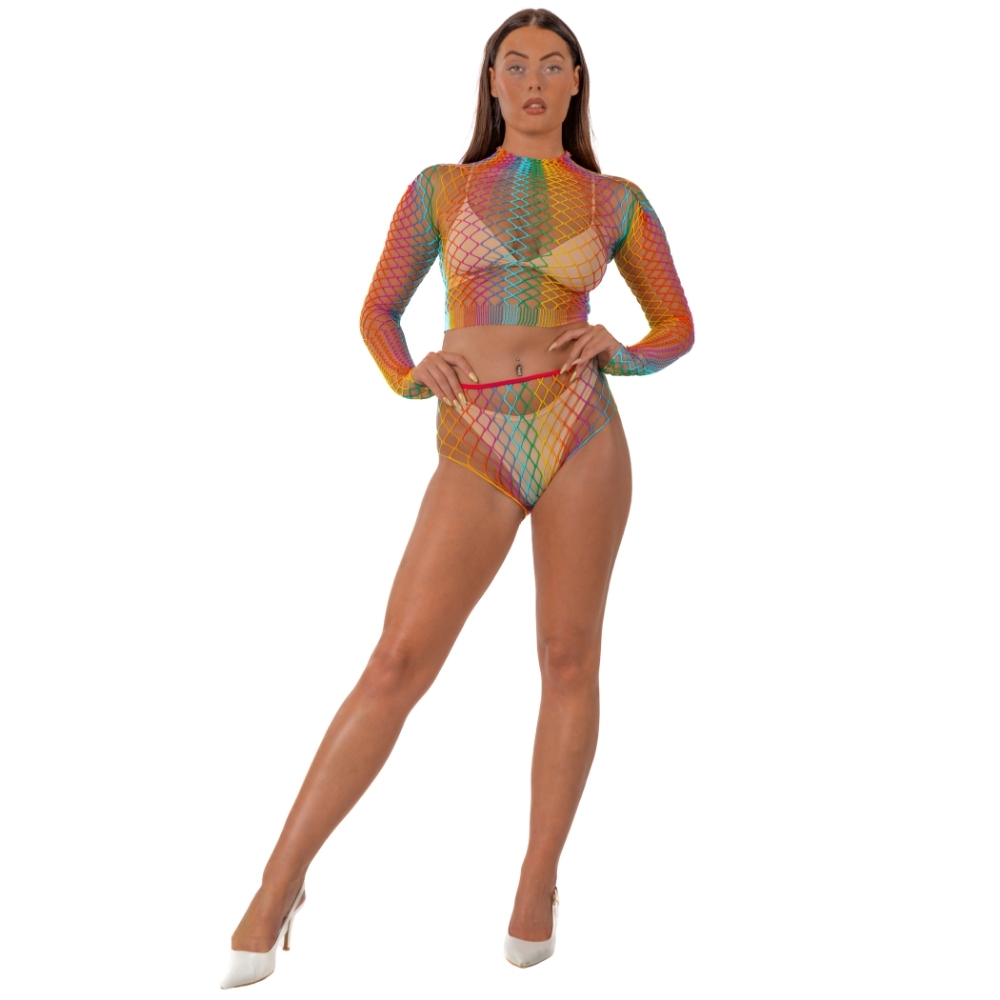Lace by LJ Rainbow Fence Net Crop Top and Bottoms - Image 3