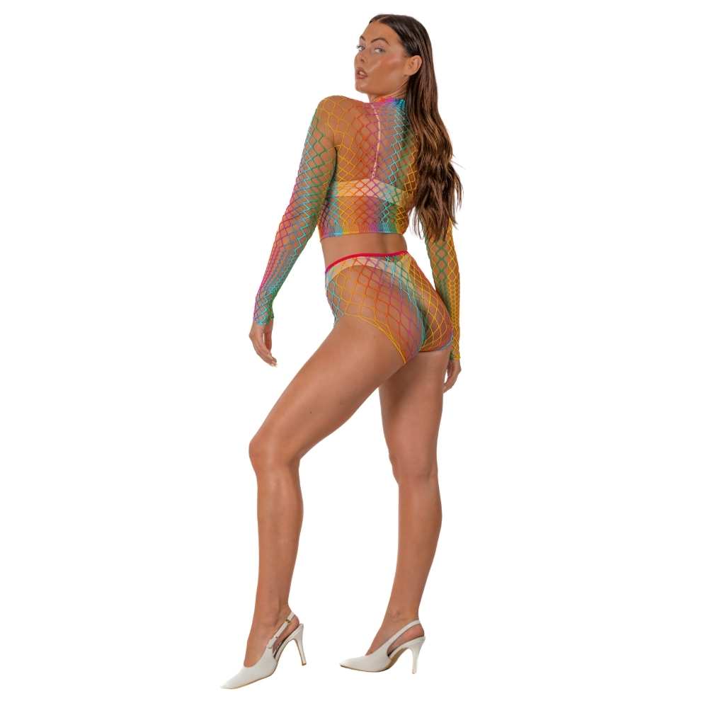 Lace by LJ Rainbow Fence Net Crop Top and Bottoms - Image 4