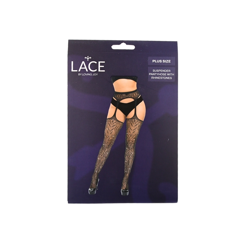 Lace by LJ Plus Size Suspender Pantyhose with Rhinestones - Image 9