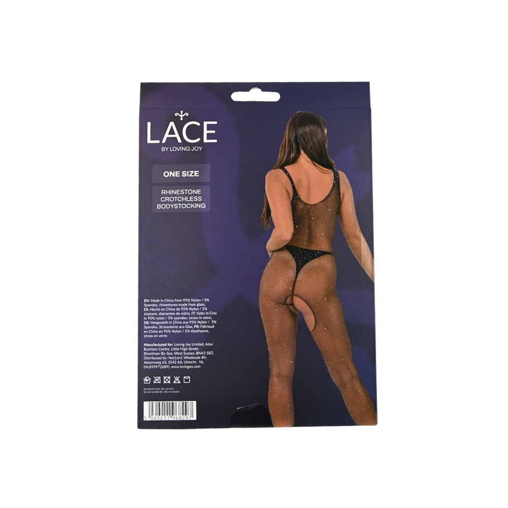 Lace by LJ Rhinestone Crotchless Bodystocking Black - Image 7