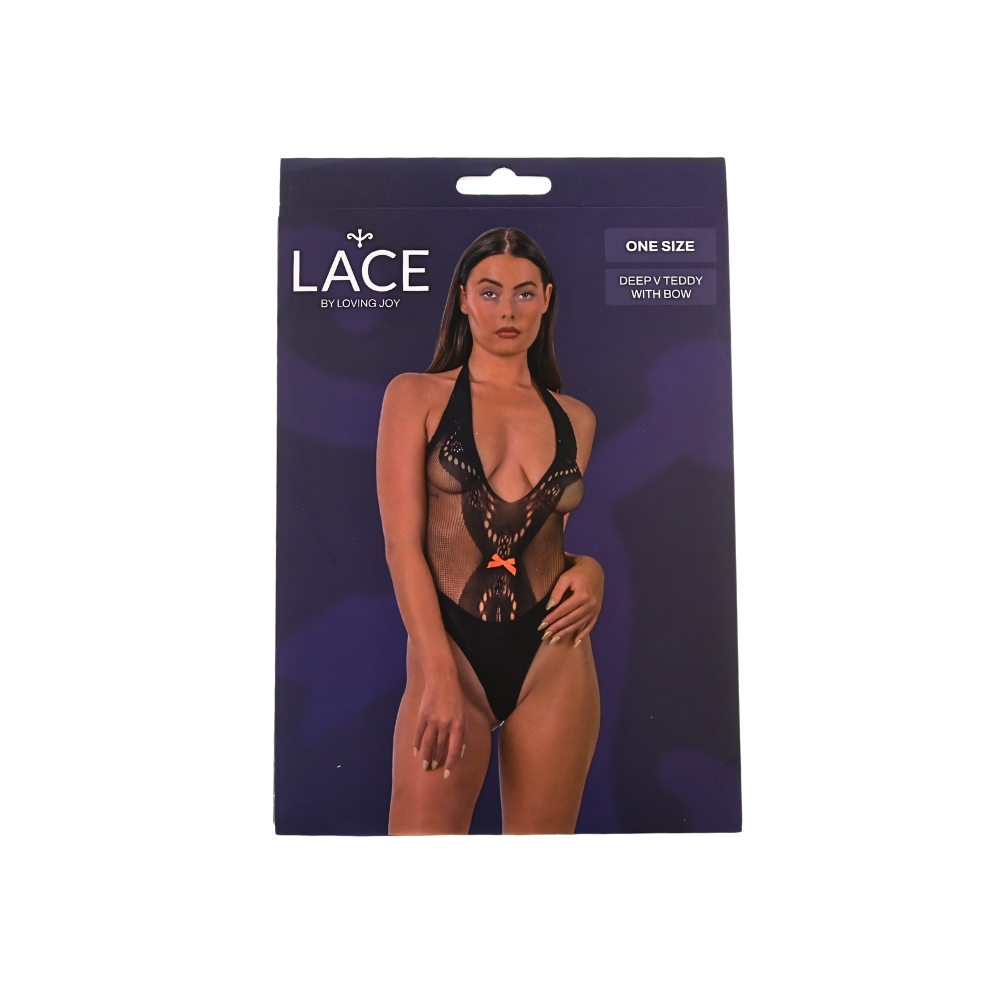 Lace by LJ Deep V Teddy with Bow Black - Image 6